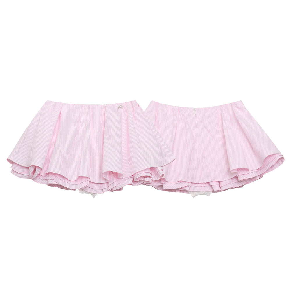 Jupe bulle courte ligne A taille haute amincissante – Style girly à rayures — autre détail