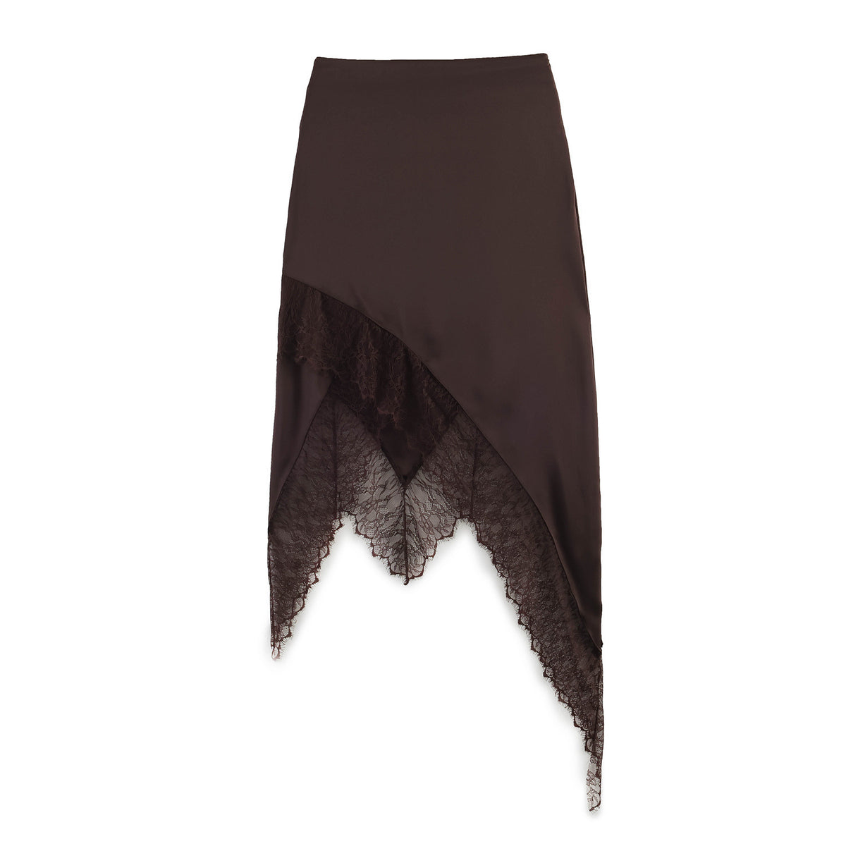 Jupe irrégulière assemblée en dentelle – Mini, style slip skirt féminin en situation