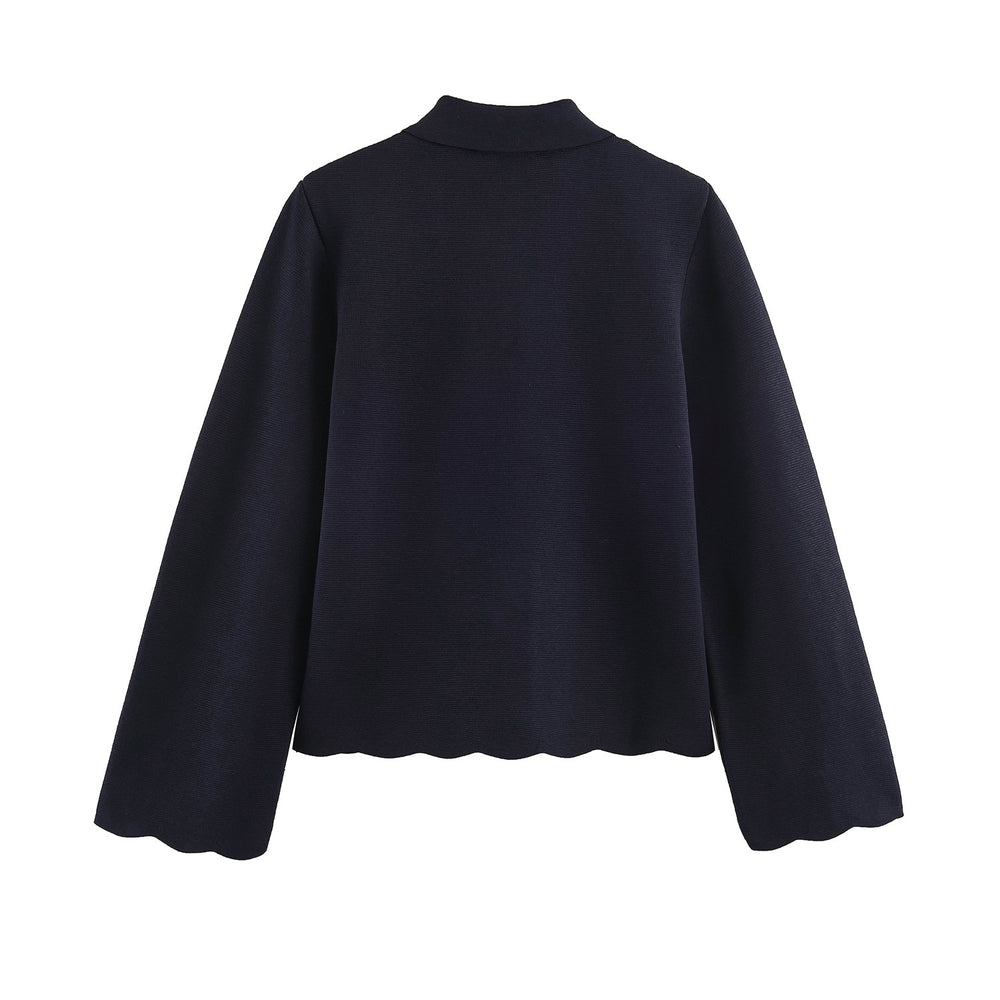 Wave hem knitted jacket+half skirt set for women — autre détail