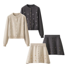 Détail produit — Women's Embroidered Long Sleeve Knit Cardigan and A-Line Mini Skirt Two-Piece Set