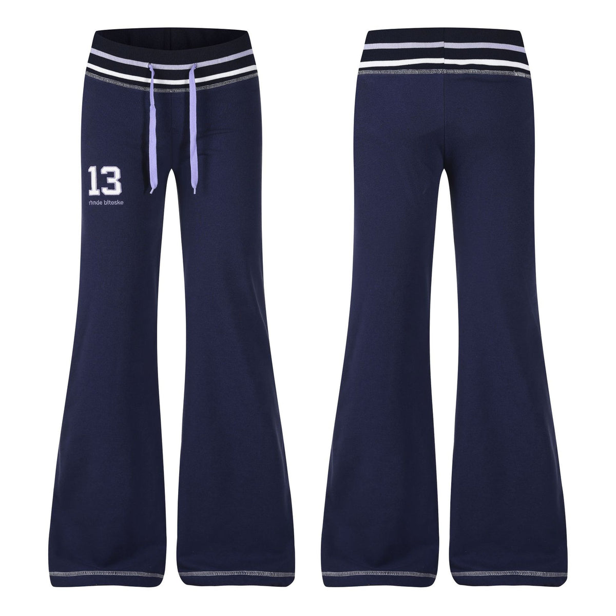 Pantalon de jogging évasé taille basse pour femme, coupe ajustée, ceinture rayée brodée en situation