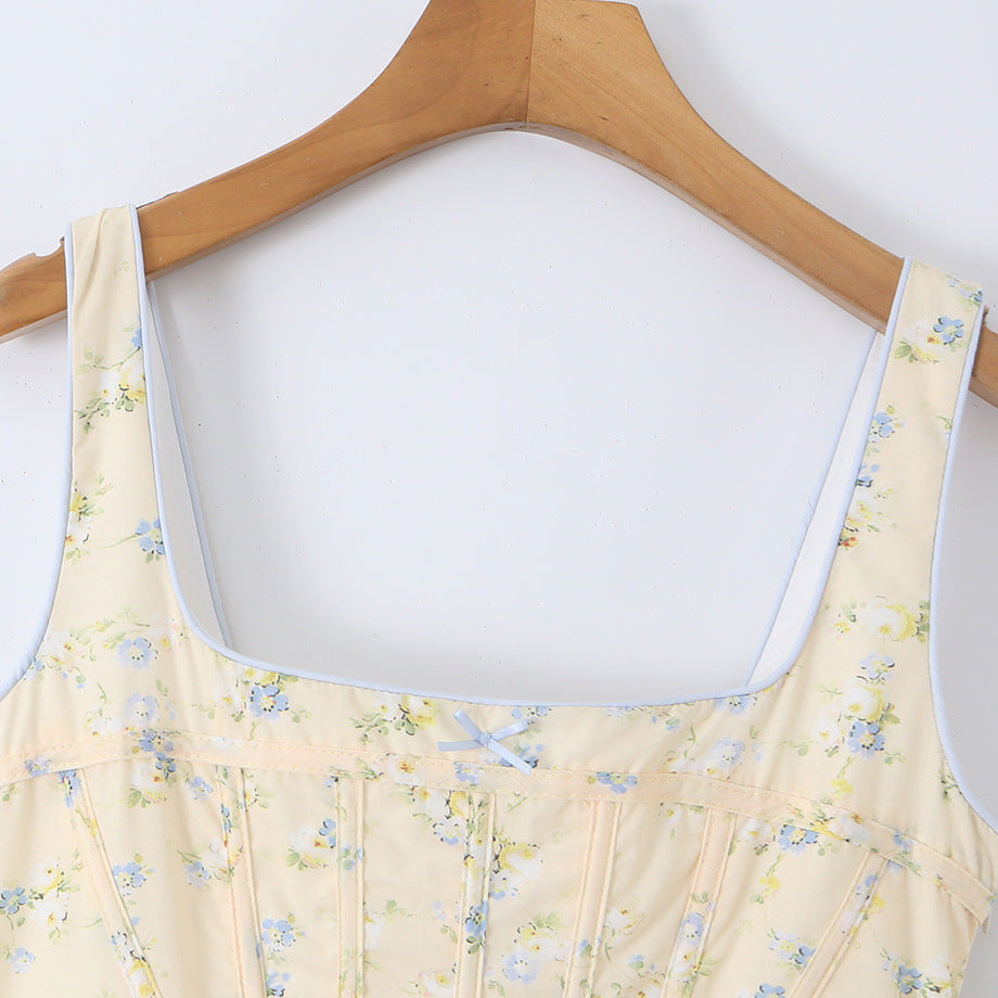 Cotton printed lace up long dress — détail