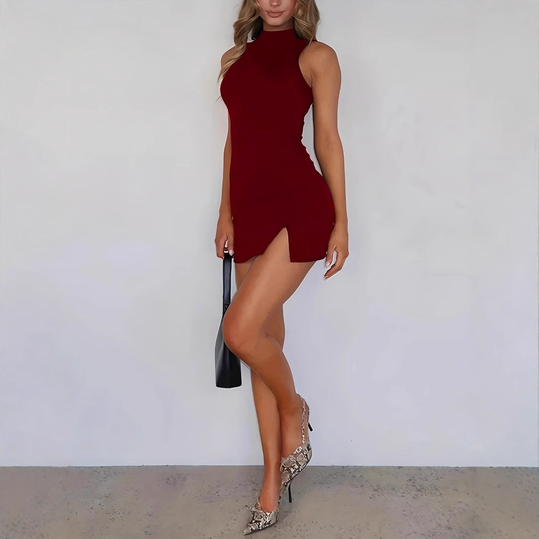Robe élégante sans manches coutures apparentes – Style tendance uni col goutte — Détail produit