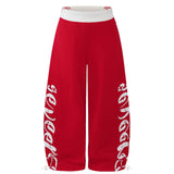 Wide Leg Sweatpants, Color Block Waistband Side Letter Print Loose Draped Casual Pants