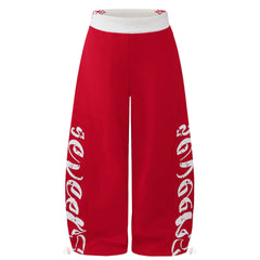 Wide Leg Sweatpants, Color Block Waistband Side Letter Print Loose Draped Casual Pants
