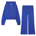 Zipper hooded double-sided fabric hoodie+pants set — coloris Blue Set
