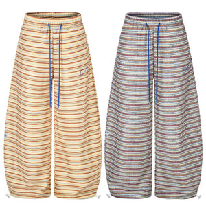 Contrast Stripe Curved Leg Sweatpants with Elastic Drawstring Waist Unisex Wide Leg Tapered Track Pants