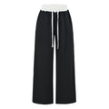 Women's Gray Striped Sweatshirt and Wide Leg Sweatpants Casual Loose Two-Piece Set — coloris Black Trousers