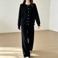 Zipper knit sweater wide leg straight leg pants solid color two-piece set — coloris Black