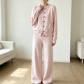 Zipper knit sweater wide leg straight leg pants solid color two-piece set — coloris Pink