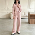 Double zipper knitted sweater cardigan wide leg pants two-piece set for women — coloris Pink