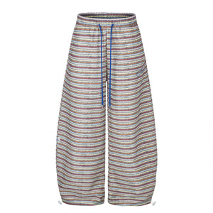 Contrast Stripe Curved Leg Sweatpants with Elastic Drawstring Waist Unisex Wide Leg Tapered Track Pants