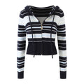 Striped Knit Zip-Up Cardigan & Low Waist Bodycon Shorts Two-Piece Set — coloris Blue Coat