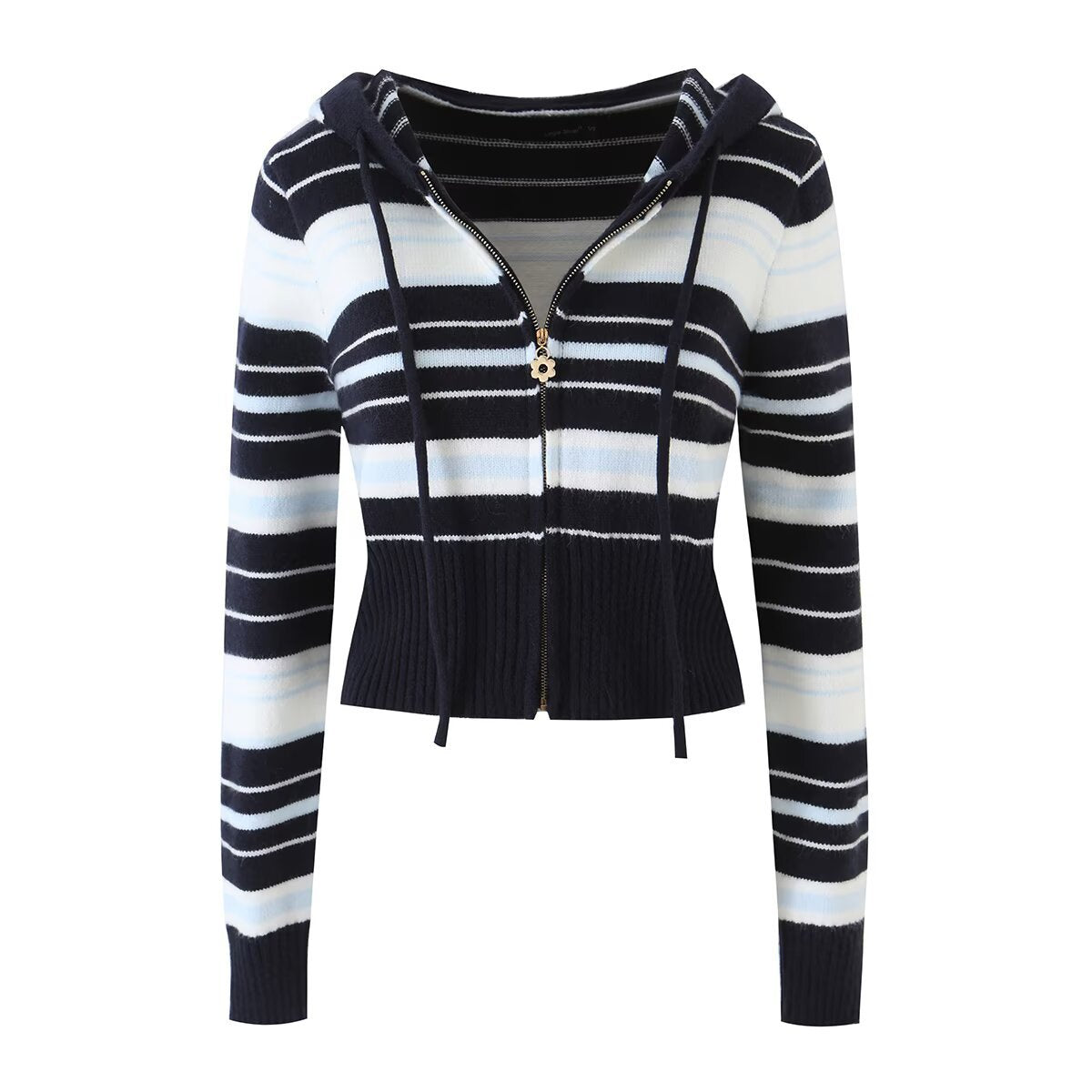Striped Knit Zip-Up Cardigan & Low Waist Bodycon Shorts Two-Piece Set