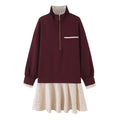 Robe courte mi-longue à fermeture zippée et manches longues – Style streetwear col montant — coloris Wine red