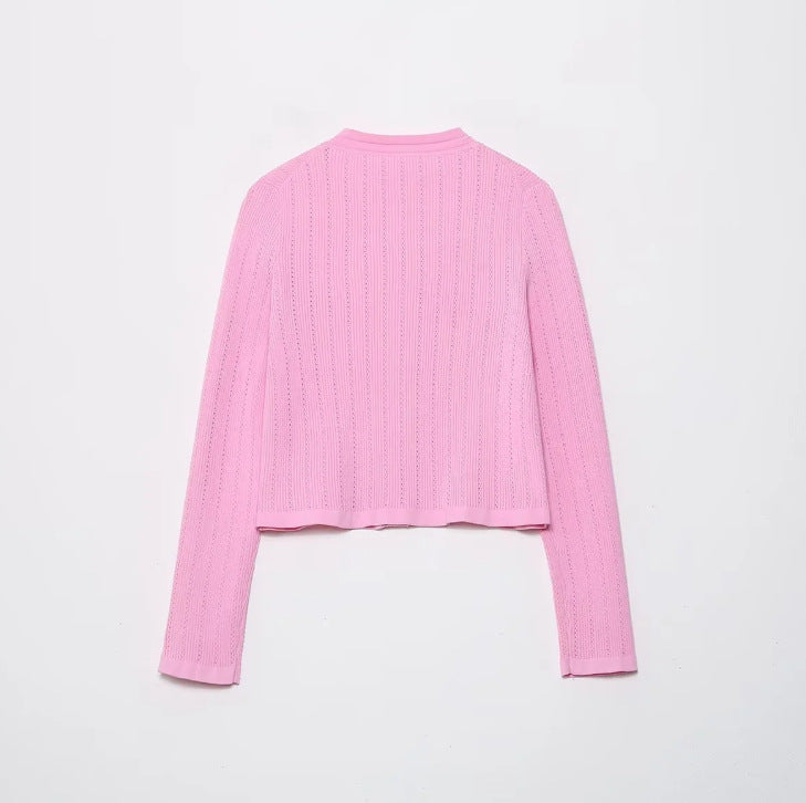 Button up round neck knitted sweater jacket+half skirt set for women — autre détail
