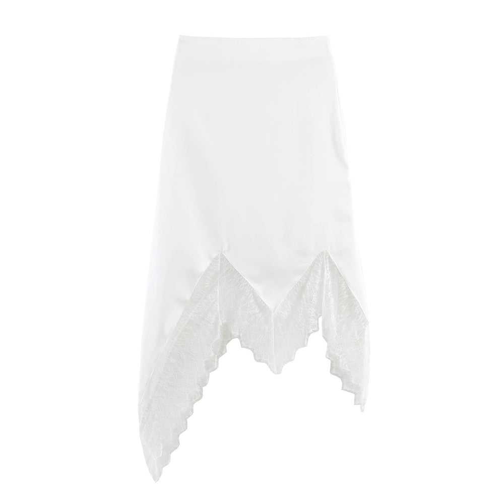 Jupe irrégulière assemblée en dentelle – Mini, style slip skirt féminin — autre détail