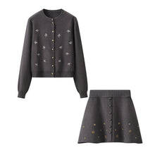 Détail produit — Women's Embroidered Long Sleeve Knit Cardigan and A-Line Mini Skirt Two-Piece Set