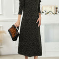 Robe mi-longue vintage imprimé léopard, col rond et manches longues – Style casual japonais et coréen — coloris Dark Gray