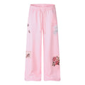 Pantalon de jogging évasé taille basse pour femme, ceinture rayée brodée, coupe ajustée décontractée — coloris Pink