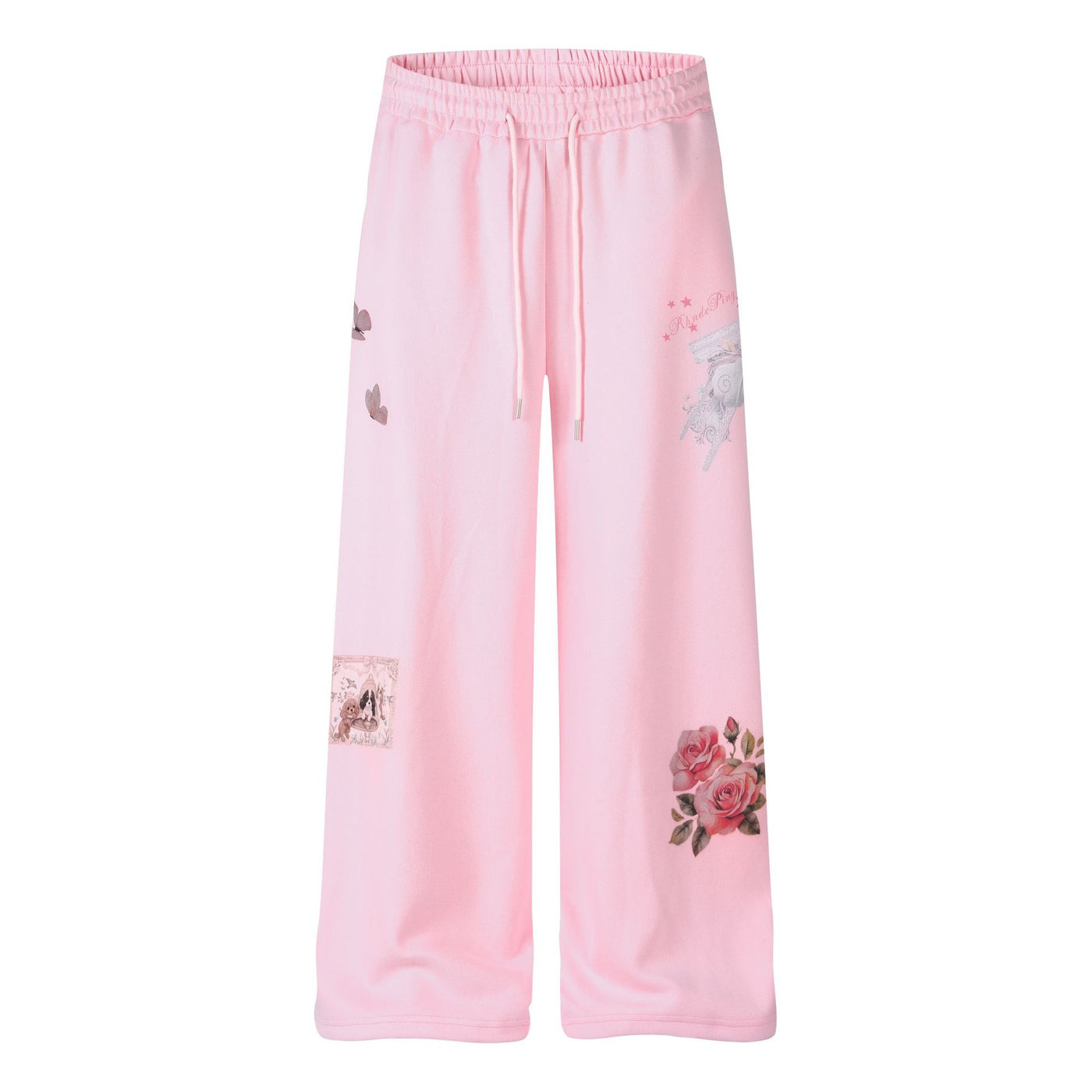 Pantalon de jogging évasé taille basse pour femme, ceinture rayée brodée, coupe ajustée décontractée — Vue produit