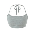 Long Sleeve Crop Henley Top with Halter Neck Built-in Chest Pads — coloris Gray Camisole
