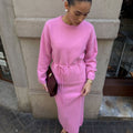 Women's Long Sleeve Loose Knit Sweater Skirt Two-Piece Set Casual Relaxed Fit Front Tie — coloris 26257-Pink