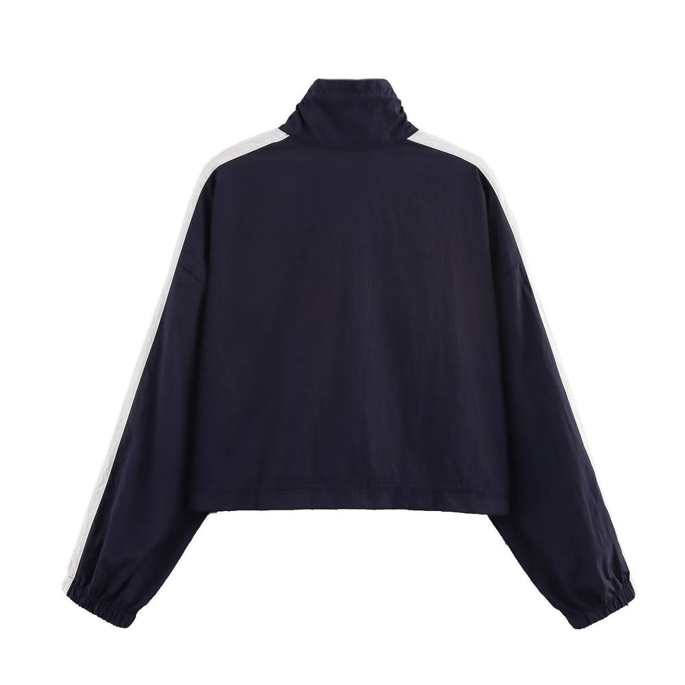 Sport Color-Block Lines Cropped Loose Jacket and A-Line Short Skirt Set — détail