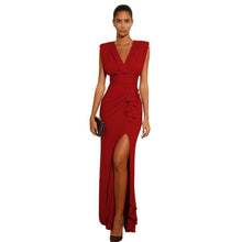 Détail produit — Solid color V-neck sleeveless slit dress