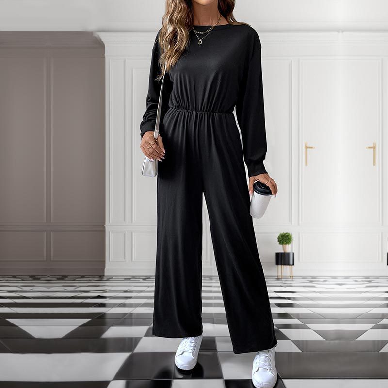 Casual  Solid Color Long Sleeve Pocket Draping Jumpsuit for Women — autre détail