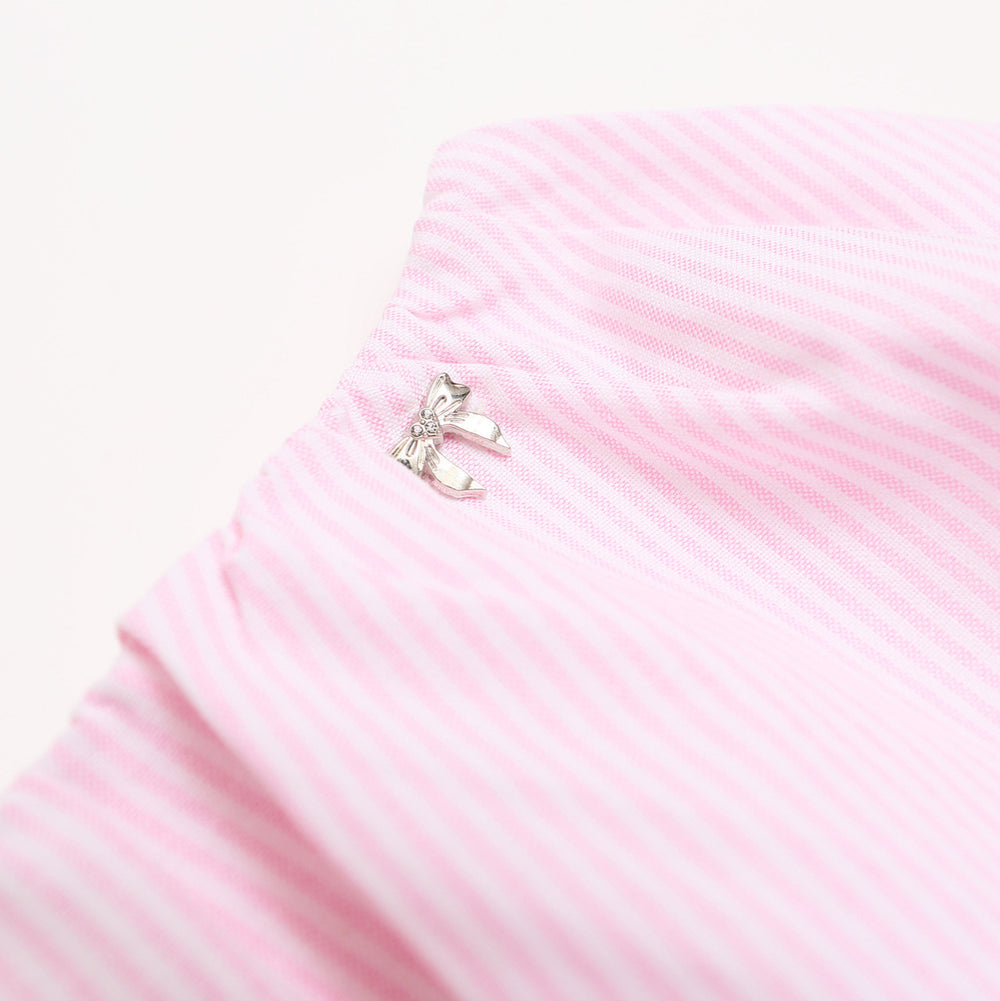 Jupe bulle courte ligne A taille haute amincissante – Style girly à rayures — détail