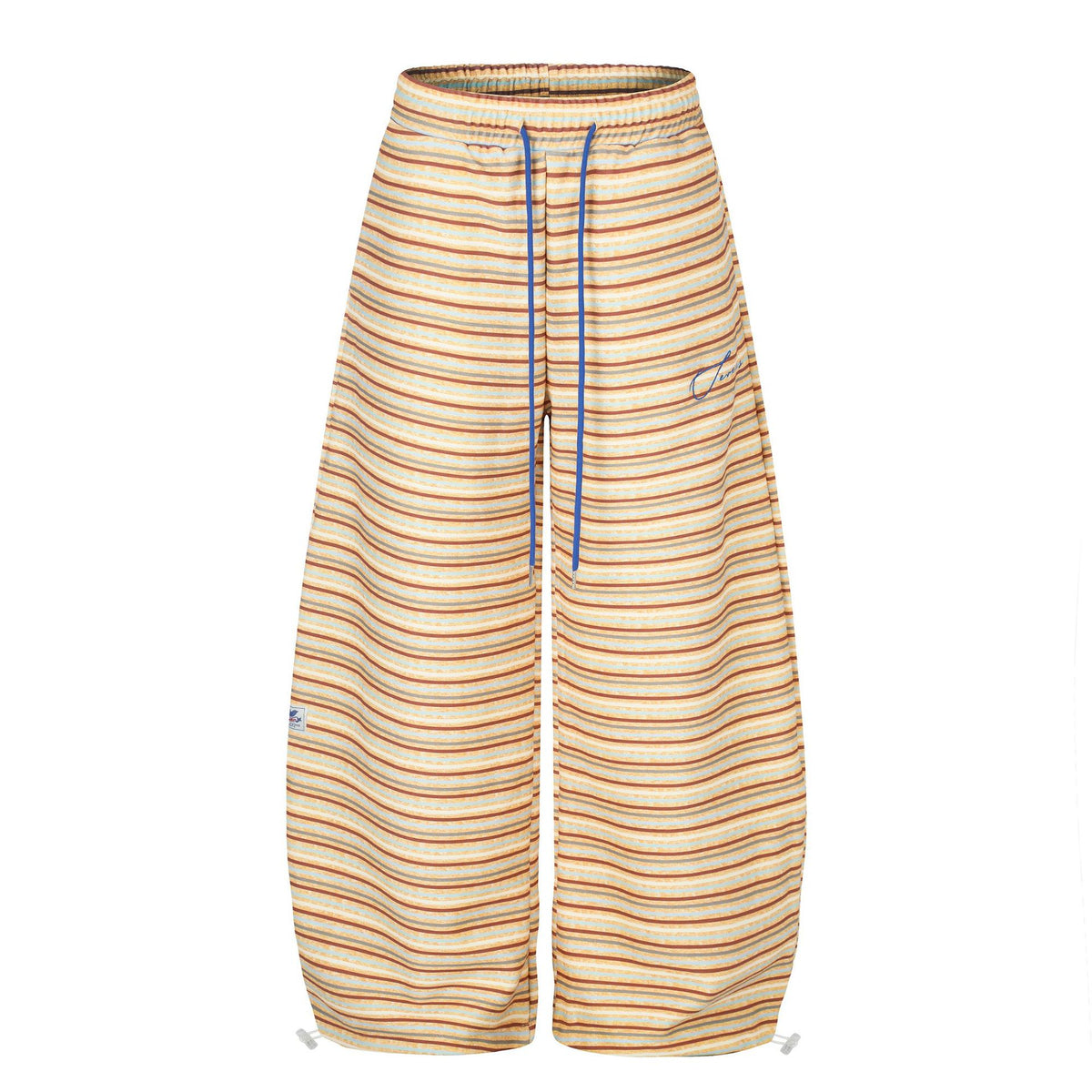 Contrast Stripe Curved Leg Sweatpants with Elastic Drawstring Waist Unisex Wide Leg Tapered Track Pants