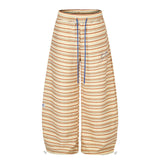 Contrast Stripe Curved Leg Sweatpants with Elastic Drawstring Waist Unisex Wide Leg Tapered Track Pants