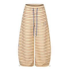 Contrast Stripe Curved Leg Sweatpants with Elastic Drawstring Waist Unisex Wide Leg Tapered Track Pants