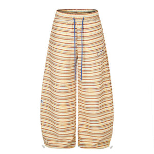 Contrast Stripe Curved Leg Sweatpants with Elastic Drawstring Waist Unisex Wide Leg Tapered Track Pants