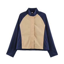 Détail produit — Splicing color zipper stand up collar jacket jacket+pants set for women