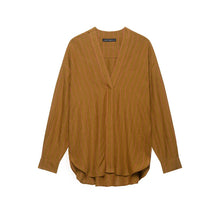 Détail produit — V-neck linen striped shirt+pants set for women