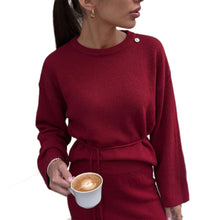 Détail produit — Women's Long Sleeve Loose Knit Sweater Skirt Two-Piece Set Casual Relaxed Fit Front Tie