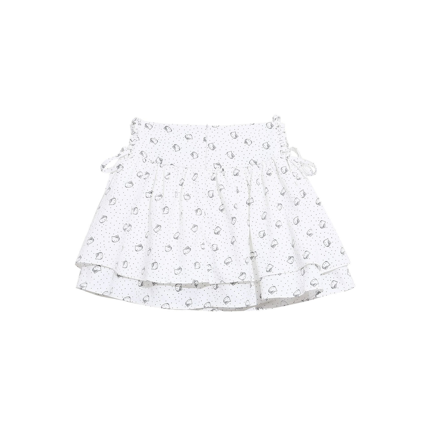 White Polka Dot Cat Patchwork Skirt Pants Side Tie Loose Slimming Sweet Girl Chic Short Skirt — Détail produit