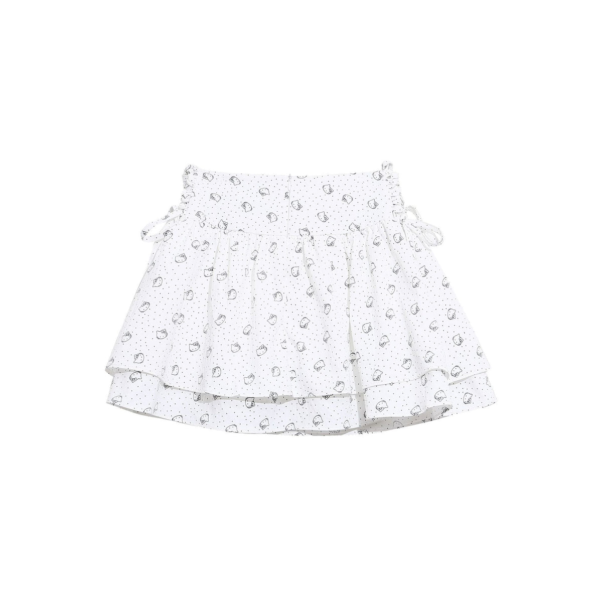 White Polka Dot Cat Patchwork Skirt Pants Side Tie Loose Slimming Sweet Girl Chic Short Skirt en situation