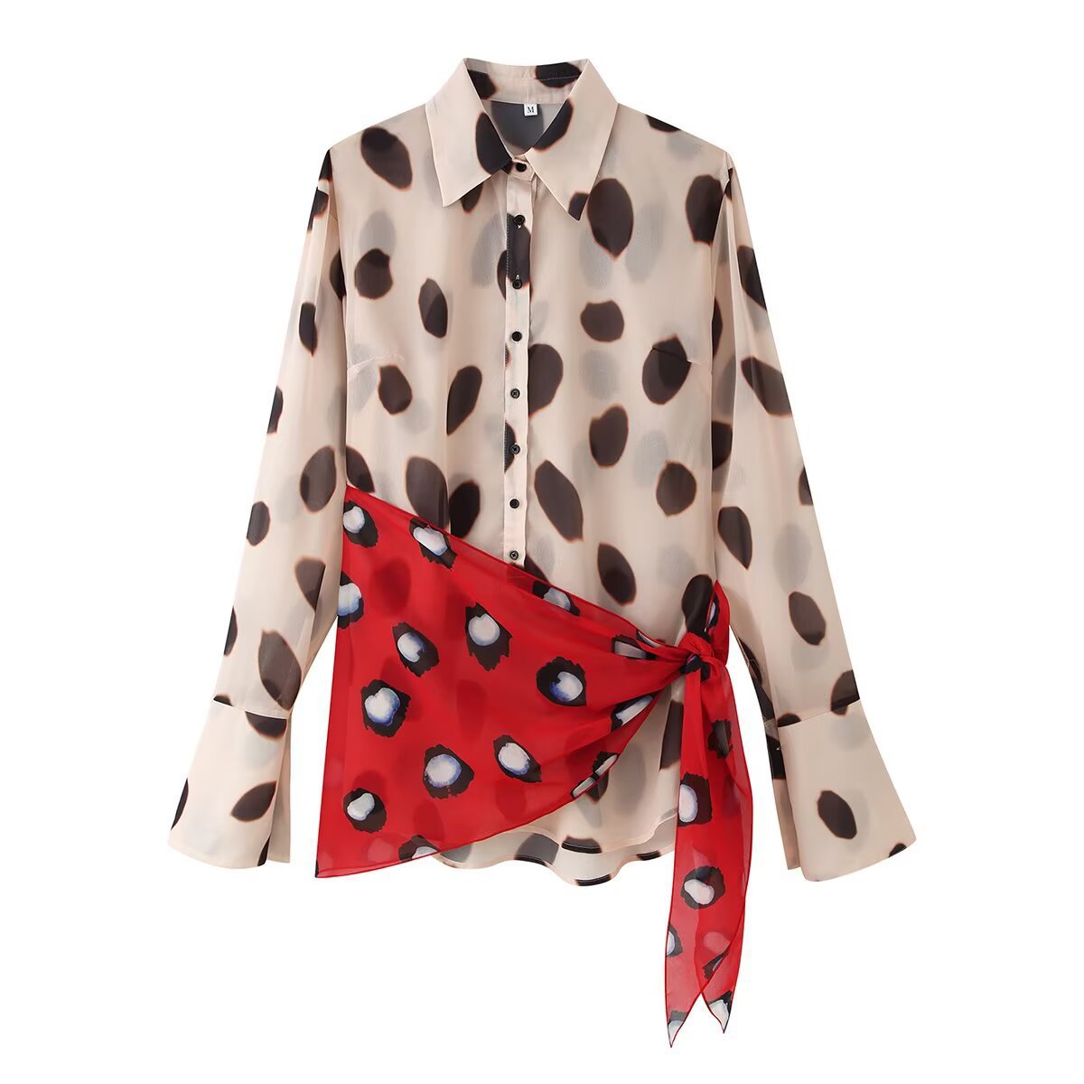 Robe style chemise avec foulard triangulaire – Longue, manches longues en situation