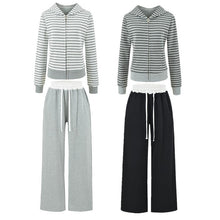 Détail produit — Women's Gray Striped Sweatshirt and Wide Leg Sweatpants Casual Loose Two-Piece Set