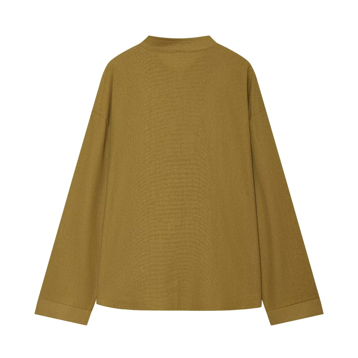 Rope knot buckle linen long sleeved shirt+pants set for women