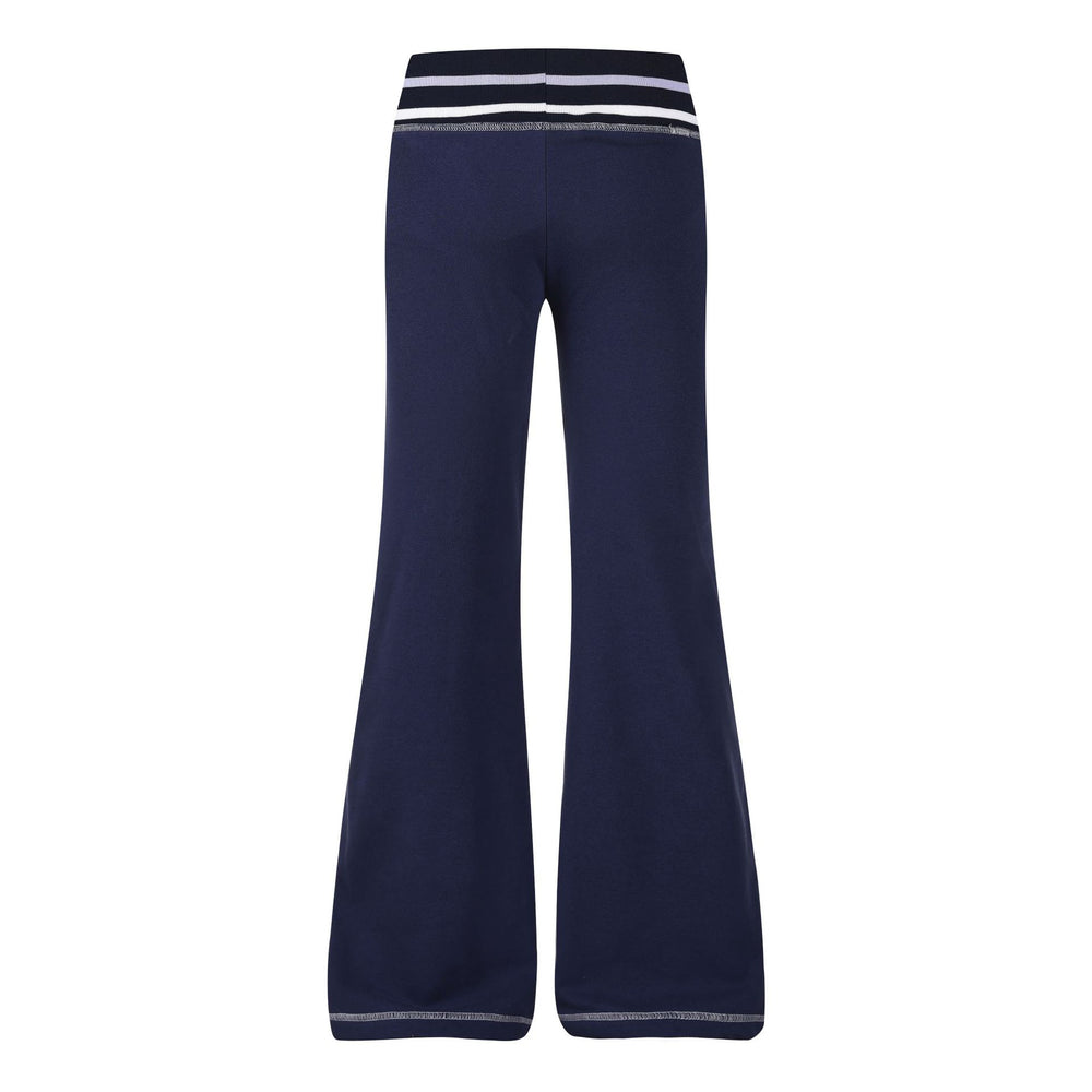 Pantalon de jogging évasé taille basse pour femme, coupe ajustée, ceinture rayée brodée — détail