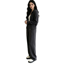 Détail produit — Double zipper knitted sweater cardigan wide leg pants two-piece set for women