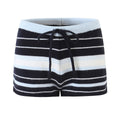 Striped Knit Zip-Up Cardigan & Low Waist Bodycon Shorts Two-Piece Set — coloris Blue Shorts