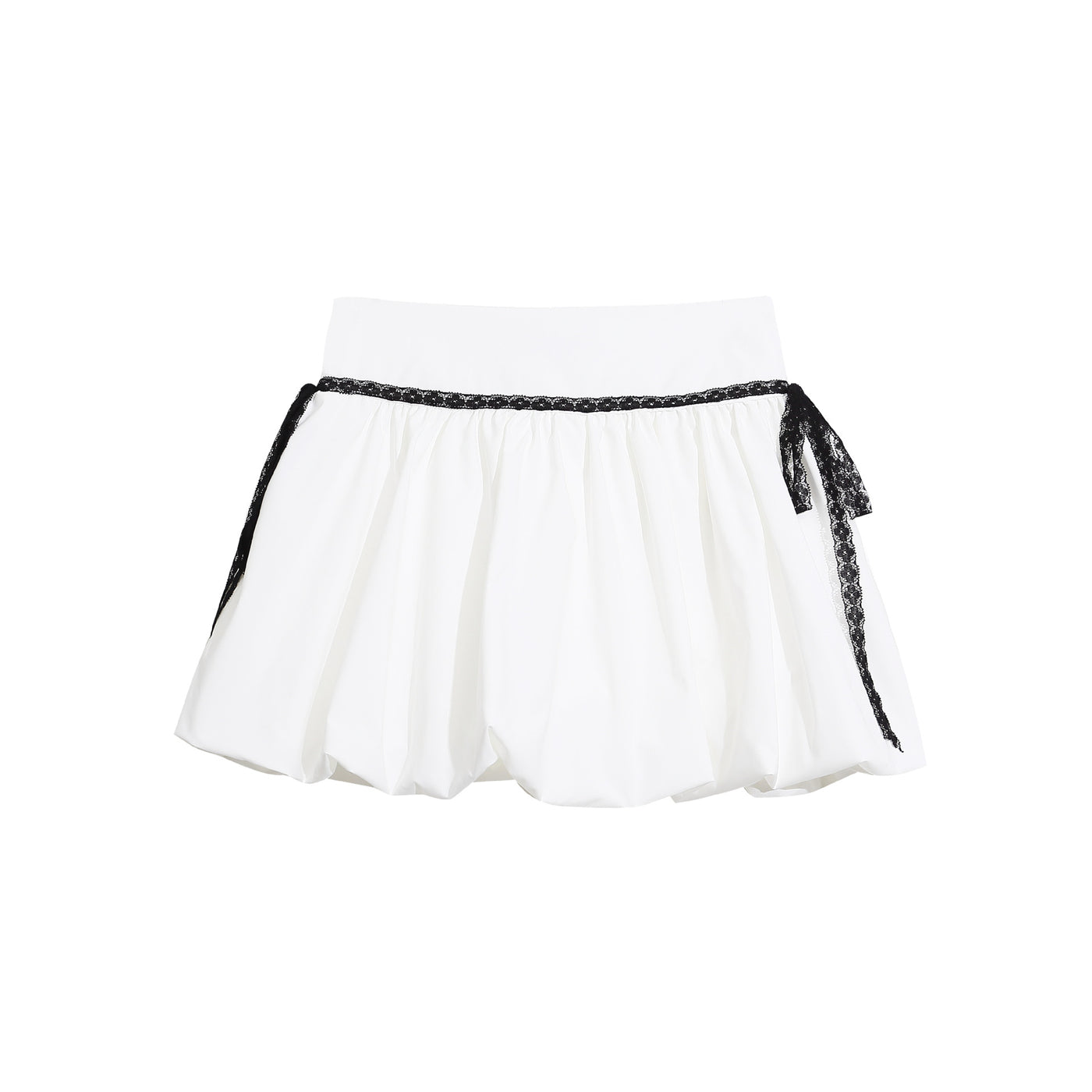 Jupe courte bouffante taille haute en dentelle – Contraste noir et blanc, style floral — Vue produit