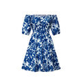 Short sleeved loose floral print dress for women — coloris Blue