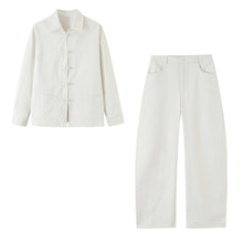 Vue produit — Single row buckle loose shirt+pants set for women