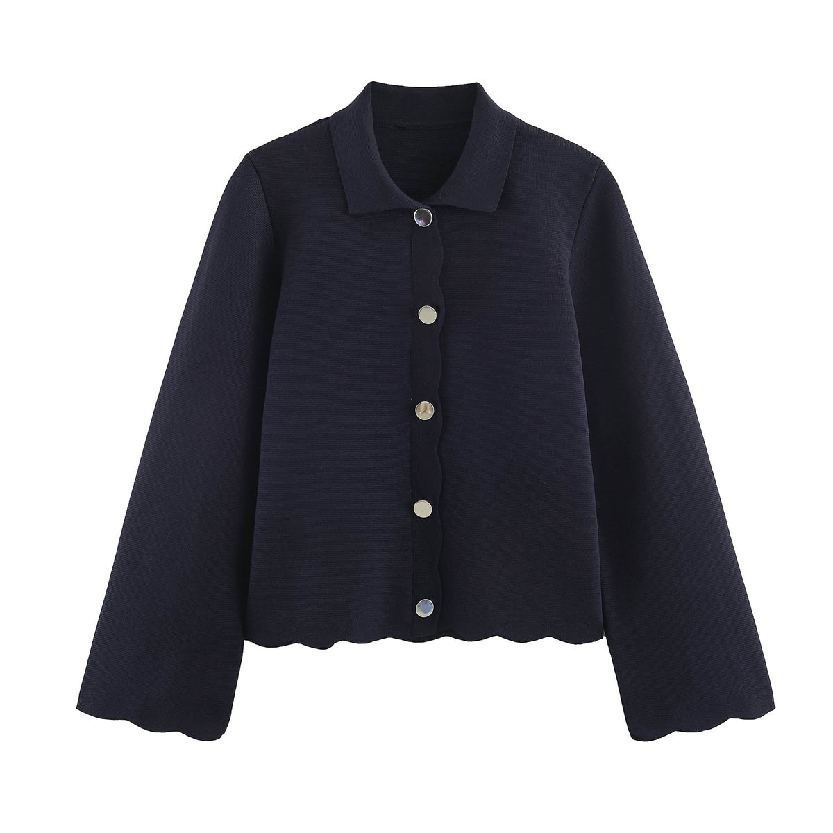 Wave hem knitted jacket+half skirt set for women en situation